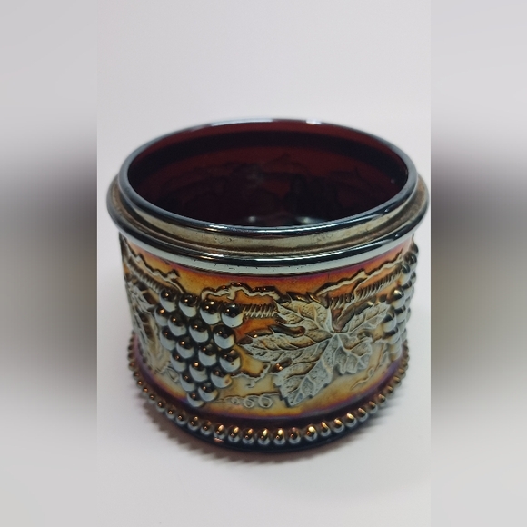 Antique Northwood Amethyst Purple Grape & Cable Carnival Glass Powder Jar 1910s - Picture 6 of 6